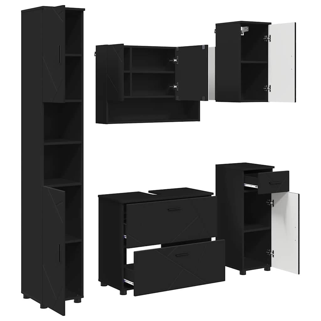 Bathroom Furniture Set with Drawer 5 pcs Black 30 x 35 x 192 cm